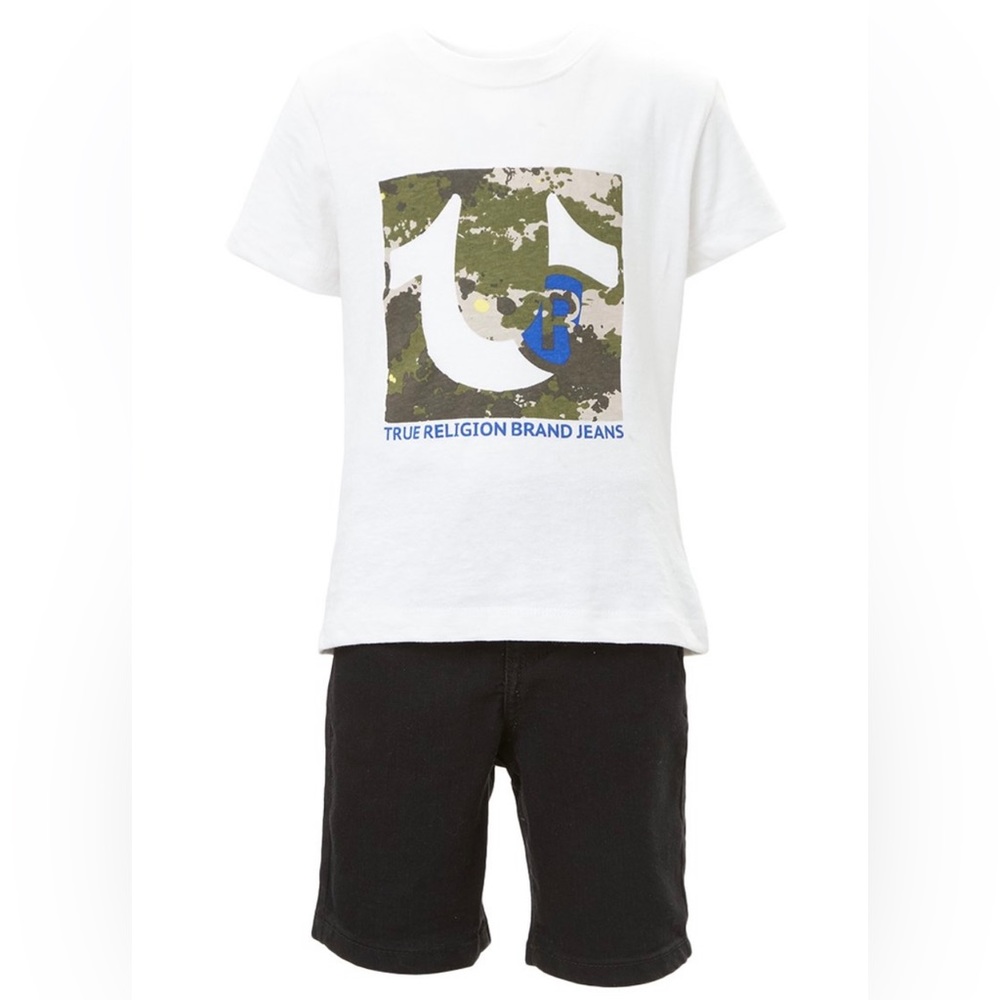 TRUE RELIGION | graphic tee & denim/jean shorts 2 pc set